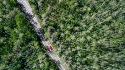Car driving through forest in Aspen