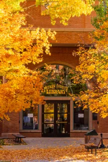 pitkin county library with fall trees 