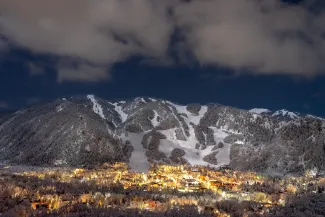 aspen mountain in the winter at night