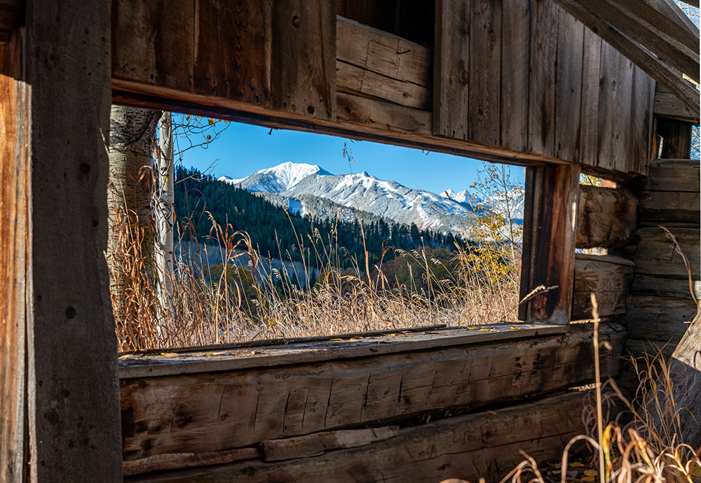 Mountains through window