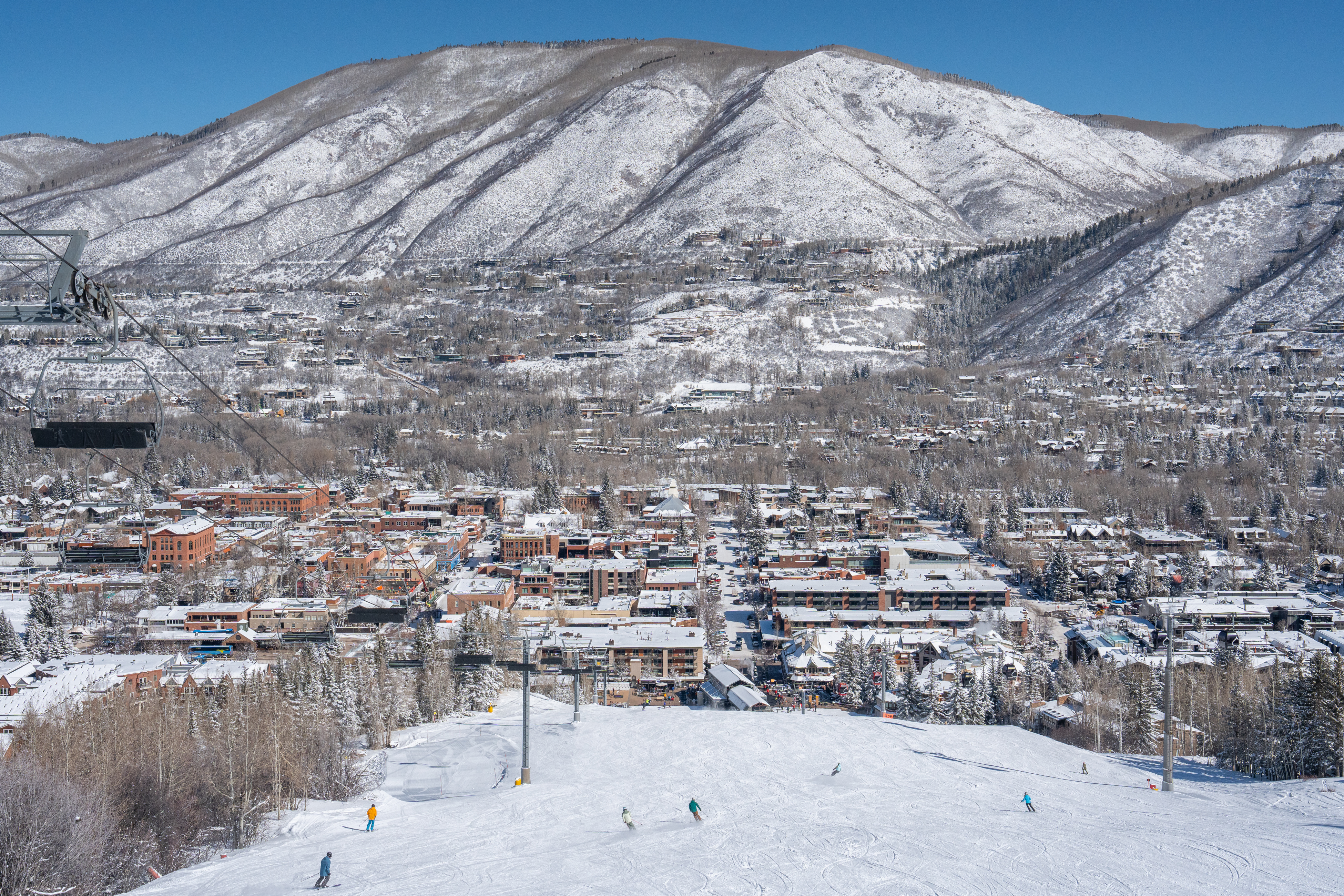 View of the city while skiing down Aspen Mountain