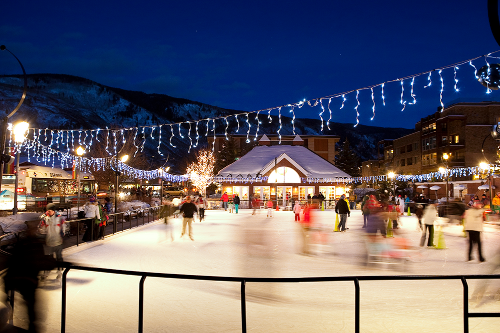 Ice skating in Aspen at night