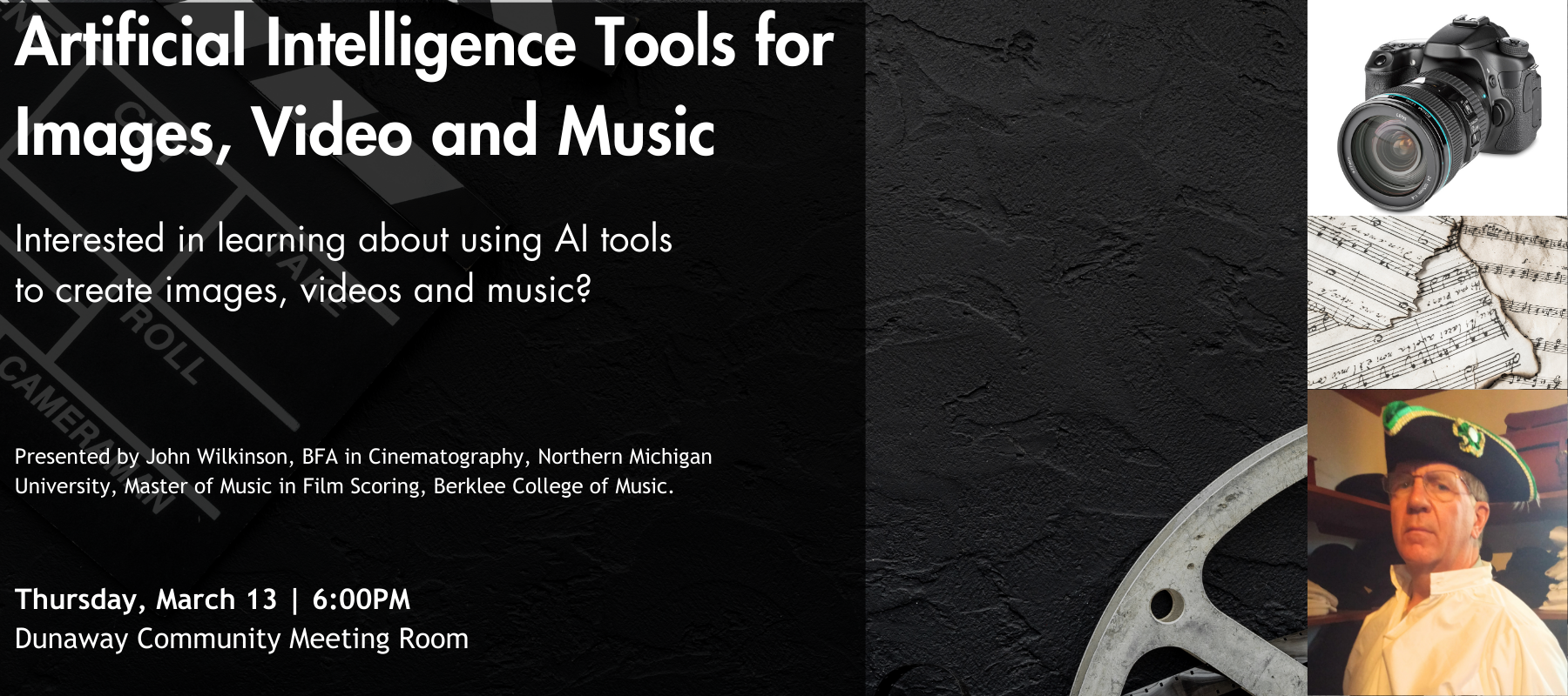 Artificial Intelligence Tools for Images, Video and Music Poster