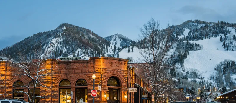 building in downtown aspen snowy scene