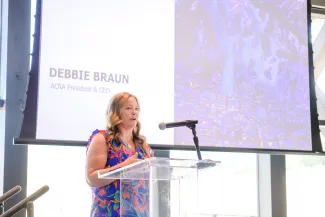 Debbie Braun speaking at afternoon blend