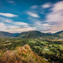 Wide shot of Aspen Mountain in the summertime 