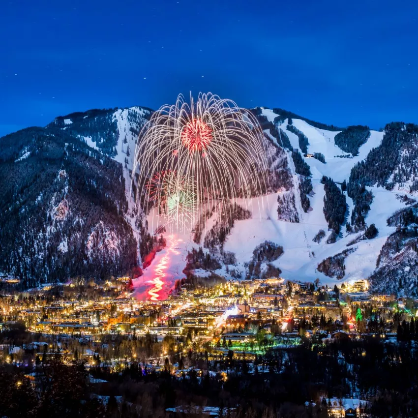 Winter Fireworks over Aspen Mountain