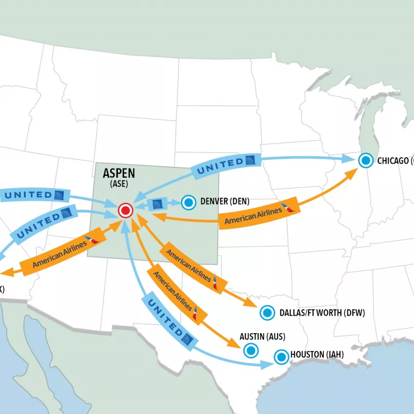 Aspen Flight Route Map Summer 2022